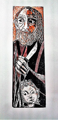 Abraham und Isaak, Holzschnitt, 65x20 cm