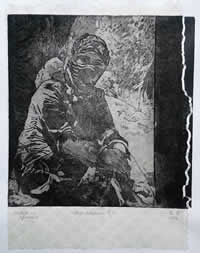 Angekommen, Aquatinta, 24x26 cm