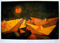 Papierboote, Aquatinta, 3 Platten, 29x19,5 cm