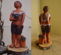 Heilige Familie, Holz, Keramik, 32 cm hoch